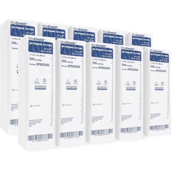 Non-Woven Gauze Sponges, 2" x 2", 4-Ply, 200/pkg, 10/Pack