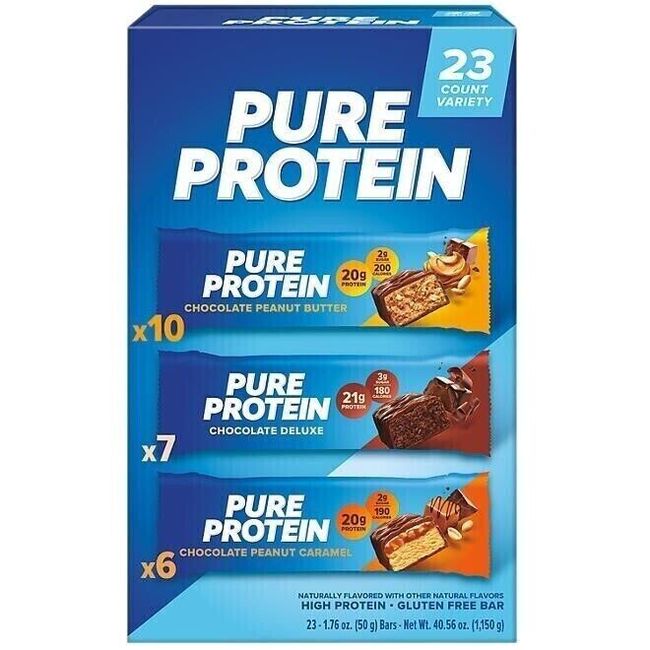 Pure Protein Bars, Variety Pack, 1.76 oz, 23-count High Protein Gluten Free