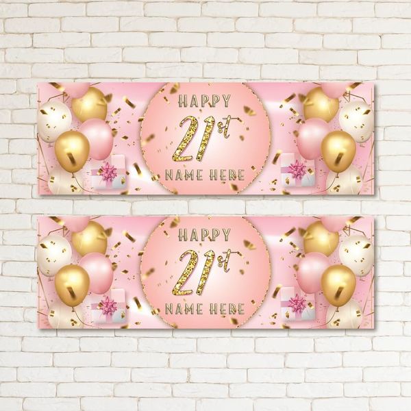 ELITEPRINT Set of 2 Personalised Gold Pink Kid & Adult Birthday 21ST Party Banner Event Decor