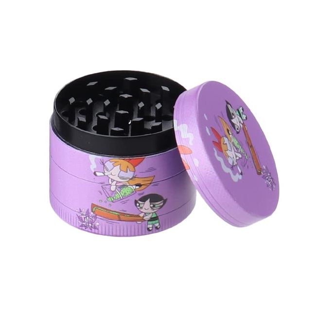 90's Cartoon Power Puff Stoned Girls - 50mm Custom Metal Herb Grinder Gift (Purple)