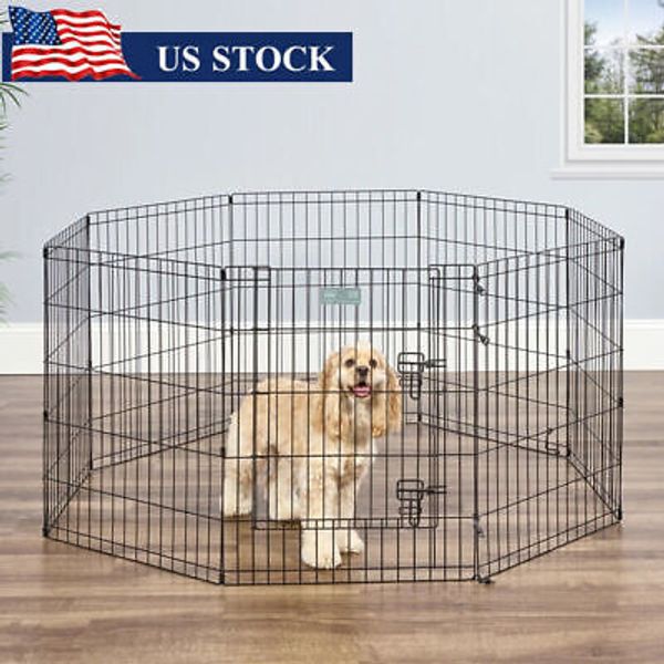 Pets Metal Exercise Pet Dog Playpen with Door Train Rest Play Folding 30"H New