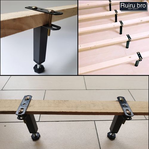 ruiru bro 2Pcs Adjustable Height Center Support Leg for Bed Frame, Steel Bed Frame or Wooden Bed Center Slat Support Leg, Sofa Furniture Cabinet Feet (Grey, Height:17 to 19.6 inch)