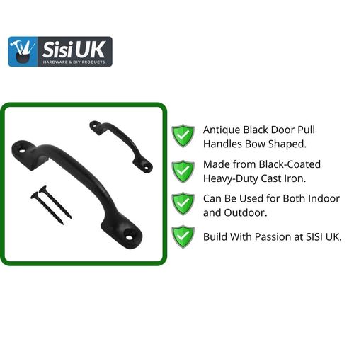 Black Door Bows Pull Handles 4 Inch Sliding Barn Door Handle Retro Bow Shaped Garden Gate Garage Shed Cabinets Door Grab Handles with Screws Pack of 1