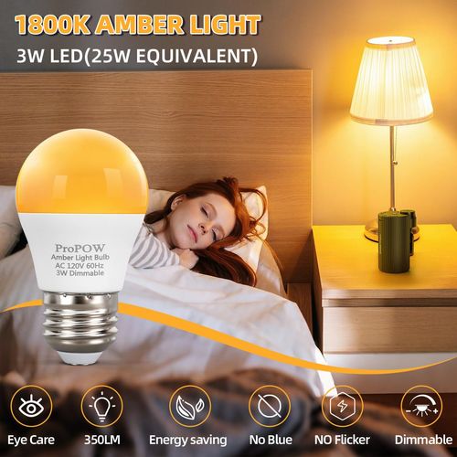 1800K Amber Sleep Light Bulbs - Blue Light Blocking, Dimmable A15 E26 LED Bulbs (3W, 25W Eqv) for Healthy Sleep, Bedroom & Nursery, 4 Pack