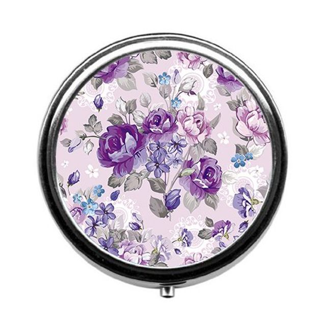 Abstract Background with Flowers Cute Pill Box/Pill case----Round Pill Box/case--- Three-Compartment Pill Box/Pill case