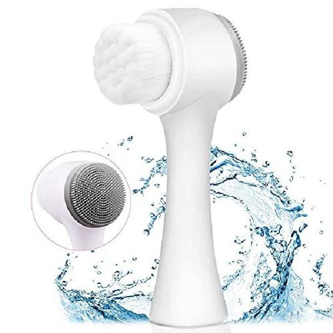 Moist Moisture Manual Facial Cleansing Brush 2-in-1 Skin Care Face Silicone Scrubber Dual Wash for Deep Pore Exfoliation Massage (Blue)