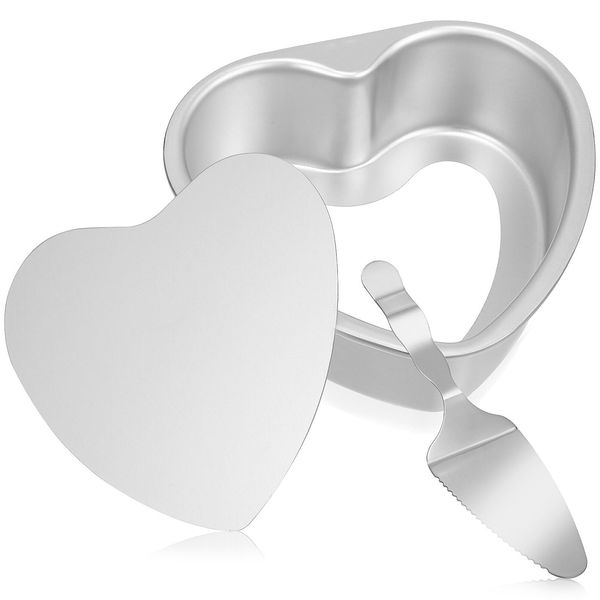 Kichvoe Heart Shaped Cake Pan, 1 Set of 8Inch Cake Mold and Cake Shovel, Aluminium Muffin Cheesecake Pan for Wedding Birthday