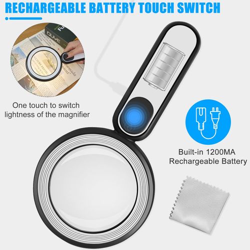 Arsir Rechargeable Magnifying Glass with Light, 30X 4.7IN Handheld Large Lightweight Lighted Magnify Lens 21 LED 3 Modes Illuminated Book Magnifier for Kids,Seniors,Reading,Inspection,Coin,Jewelry