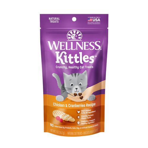 Wellness Natural Pet Food Wellness Kittles Crunchy Natural Grain Free Cat Treats, Chicken & Cranberry, 2-Ounce Bag
