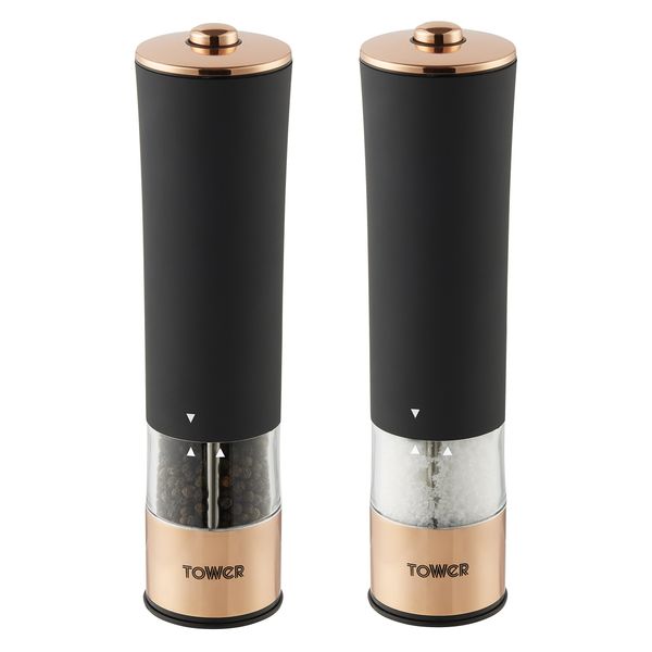 Tower T847003RB Electric Salt and Pepper Mill, Stainless Steel, Soft-Touch Body, Rose Gold and Black