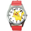 RED Leather Round Quartz Watch for Yellow Plush Fans