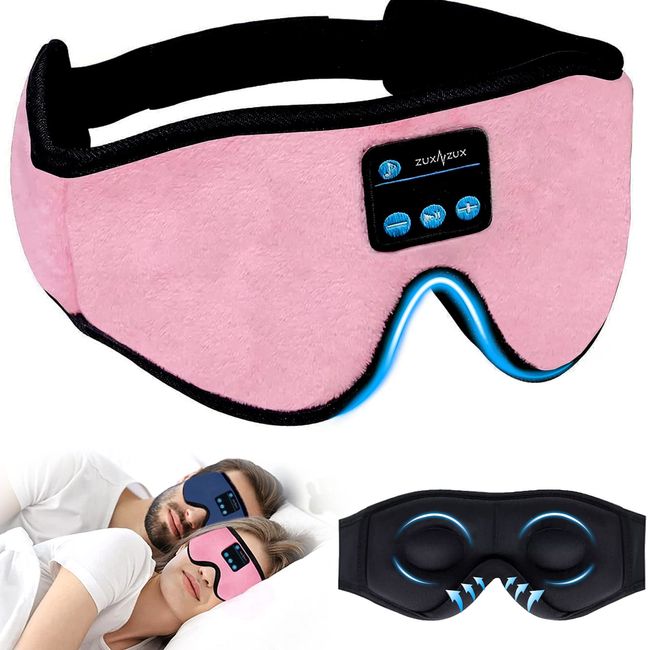 ZUXNZUX Sleep Mask with Headphones Bluetooth Eye Mask for Sleeping, Built-in HD Ultra Soft Thin Speakers Perfect for Side Sleepers, Airplane, Yoga, Meditation Great Gift for Men Women - Pink