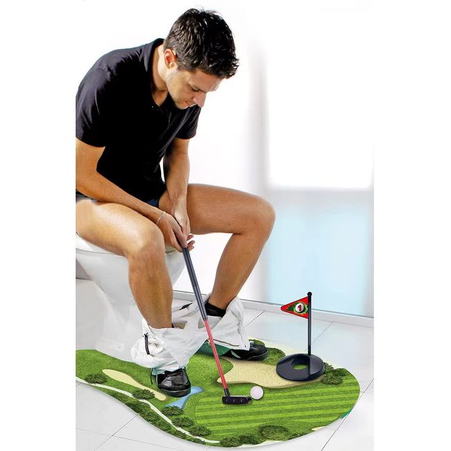 GOODLYSPORTS Toilet Golf Game-Practice Mini Golf in Any Restroom/Bathroom- Great Toilet Time-Funny Gifts for Dad, Funny White Elephant Gifts, Gag Gifts for Husband, Boyfriend, Men.