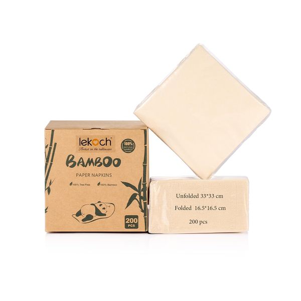 LEKOCH 200 PCS Disposable Tree Free Bamboo Paper Napkins 100% Compostable and Eco 2 Ply Tissue Wedding Dinner Napkins 33 * 33CM