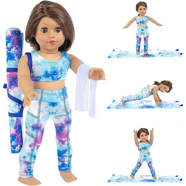 Ecore Fun 3 Items 18 Inch Doll Clothes Yoga Pilates Sports Clothes Gymnastics Yoga Exercise Outfit Sets includes Vest Suit, Yoga Mat and Towel