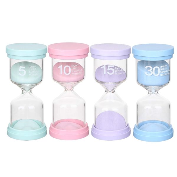 Toirxarn Multi-Color Sand Timers for Kids - Visual Time Management Hourglass Set 5/10/15/30 Min - Durable Educational Tool for Kitchen, Classroom & Home (Pack of 4)