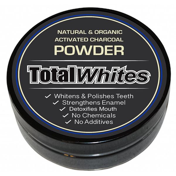 Total WhitesTM All Natural and Organic Activated Charcoal Teeth Whitening, Tooth and Gum Powder 60ml