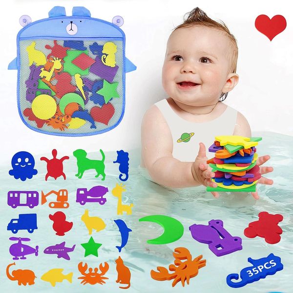 Foam Bath Toys Toddlers 1-3 - Bathtub Toys With Storage Bag Mold Free Baby Bath Toys For 6-12-18-24 Months Infant Shower Toys For 1 2 3 4 5 Year Old Boy Girl Kids Learning Toys Children Birthday Gifts