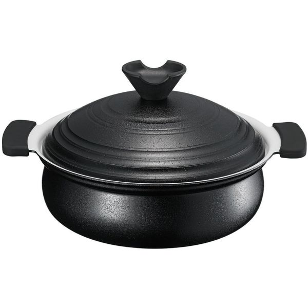 Kakuse KG-01 Tabletop Pot, 7.1 inches (18 cm), For 1 - 2 People, Double Handed, Gas Stove, HI Compatible, Ceramic Coating, Non-Stick Capacity, Lightweight, Japanese Modern Design, Karura Gozen, Black