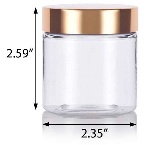 (12 Pack) 4 oz / 120 ml Clear PET Plastic Jar with Gold Metal Overshell Lid + Spatulas