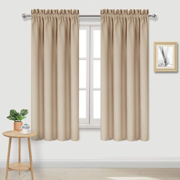 DWCN Beige Blackout Curtains for Bedroom – Rod Pocket Thermal Insulated Energy Saving Drapes for Living Room and Bedroom, W 42 x L 63 Inch, 2 Panels