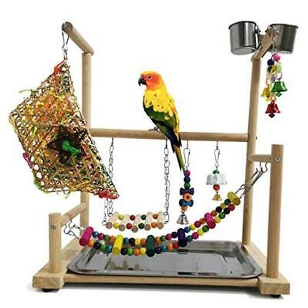 Parrot Playstand Bird Playground Conures Play Stand Wood Perch Gym Playpen