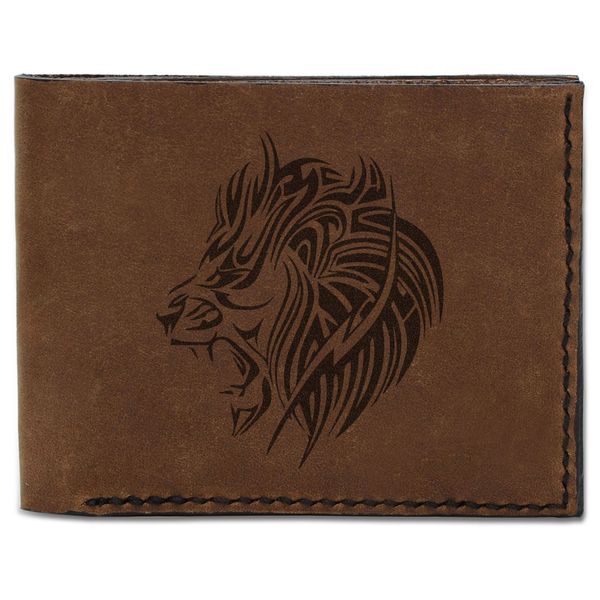 Men's Lion Tatoo Style -21 Handmade Genuine Pull-up Leather Wallet MHLT_03