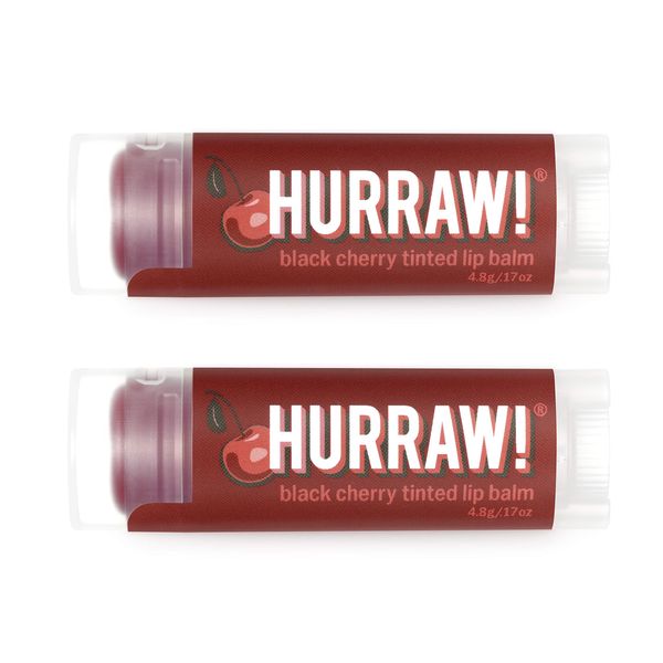 Hurraw! Black Cherry Tinted Lip Balm, 2 Pack: Organic, Certified Vegan, Cruelty and Gluten Free. Non-GMO, 100% Natural Ingredients. Bee, Shea, Soy and Palm Free. Made in USA