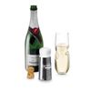 Final Touch Curved Stemless Champagne Flutes Set of 2 Glasses & Safe Pop Opener, Handmade, 10 Oz for Sparkling Wine, Mimosa Prosecco, Ideal for Gifting and Housewarming