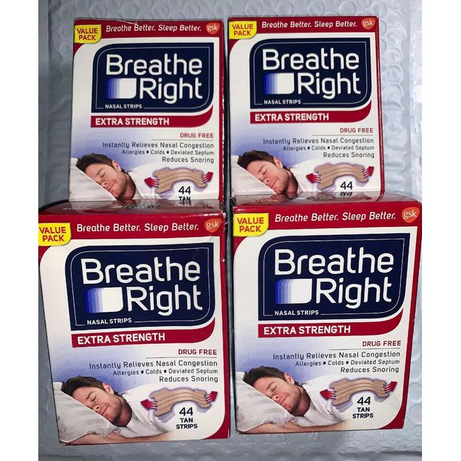 (176) BREATHE RIGHT NASAL STRIPS EXTRA STRENGTH TAN  (4 x 44 Ct Boxes) EXP 2027