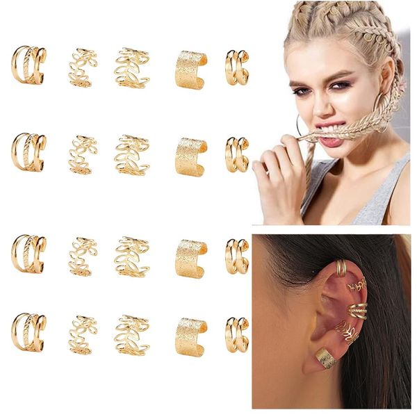 20 PCS Hair Jewelry for Braids with Crystal Rhinestone for Women Men Hair Accessories Braids, Dreadlock Braid Clips Non-Piercing Ear Cuffs Clip Jewelry (Gold)