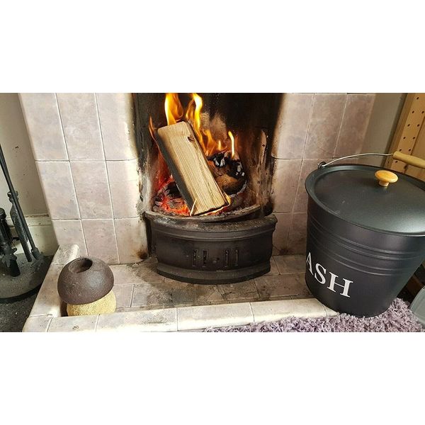 Yorkshire Homeware Black Ash Bucket with Lid Fireside Fireplace Wood Burner Accessories Coal Basket with Wooden Handle 12L