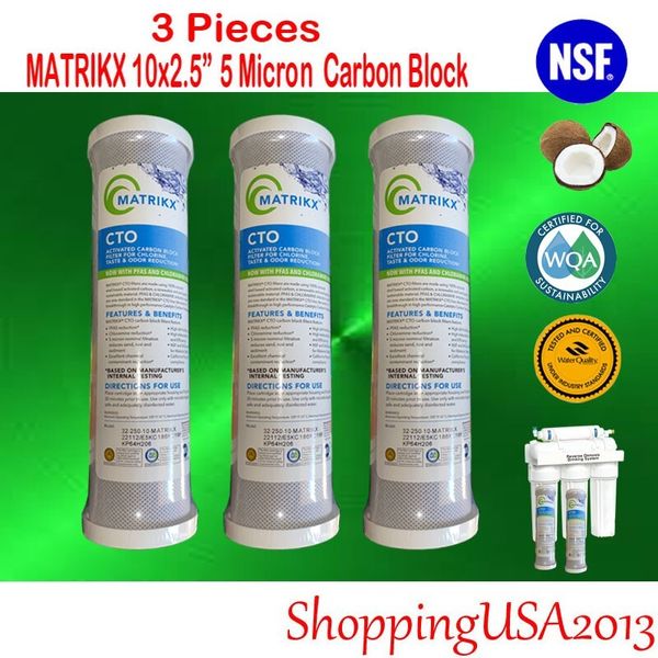 3 X 5M Matrikx Carbon Block Cocount Shell Filter RO Undersink 10X2.5"