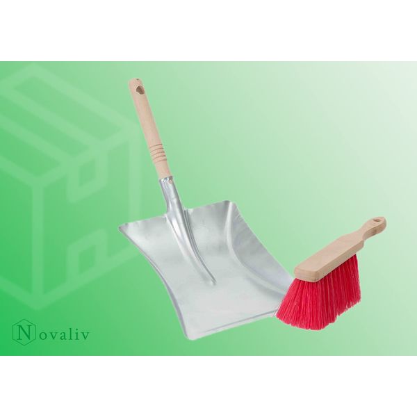 Novaliv Kehrgarnitur mit Handfeger Langer Stiel I 45 cm I Elaston I Kehrschaufel Set Kehrset Handkehrset