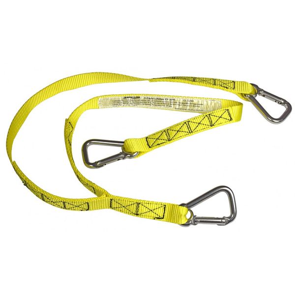Navyline 3-Point Lifeline Safety Lead with 3 Carabiners - Yellow, D-Shape, Twist Lock, Boat Equipment, Climbing