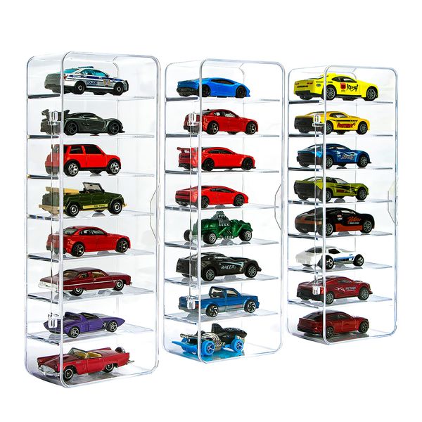 KISLANE 24 Toy Cars Display Case Compatible with Toy Cars, Transparent Acrylic Display Case Matchbox Cars