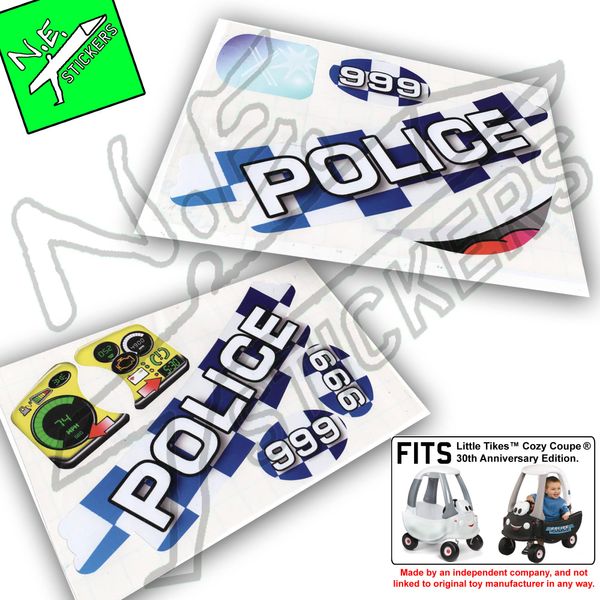 Basic Replacement Police Sticker Set SIZED TO FIT 30th Anniversary Little Tikes Cozy Coupe Toy Car Ride On with Eyes on Dash