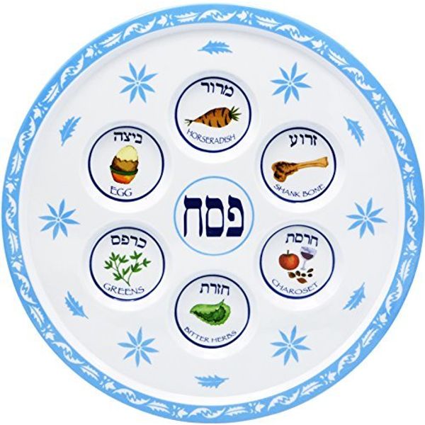 The Dreidel Company Passover Classic Silver Seder Plate, Melamine Silver Design Passover Seder Plates, Traditional Kaarah For Pesach 12" (Single)