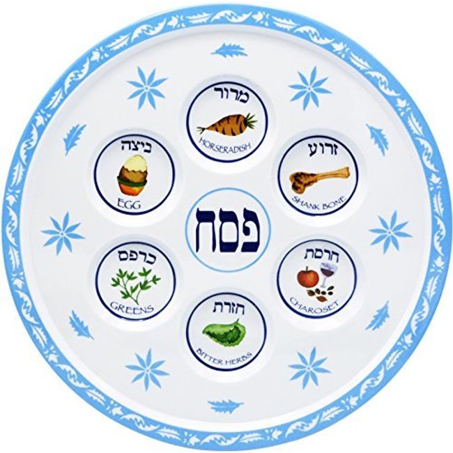 The Dreidel Company Passover Classic Silver Seder Plate, Melamine Silver Design Passover Seder Plates, Traditional Kaarah For Pesach 12" (Single)