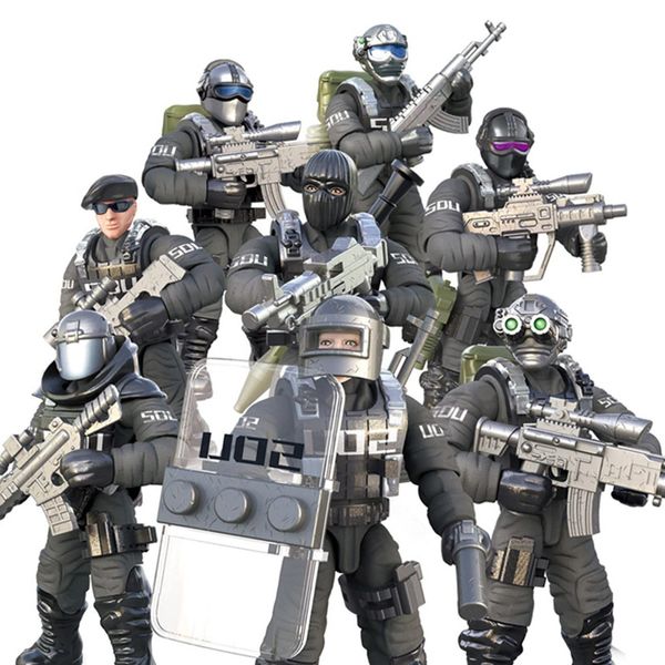 MEIEST SWAT Model Equipment Assembly Building Block Toys,8 PCS City Police Action Mini-Figures with Multiple Military Weapons Accessories,Party Favors Set