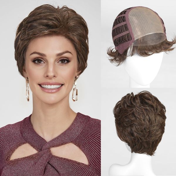 Getshow Mono Top Synthetic Lace Front Wig for Women Short Hair Brown