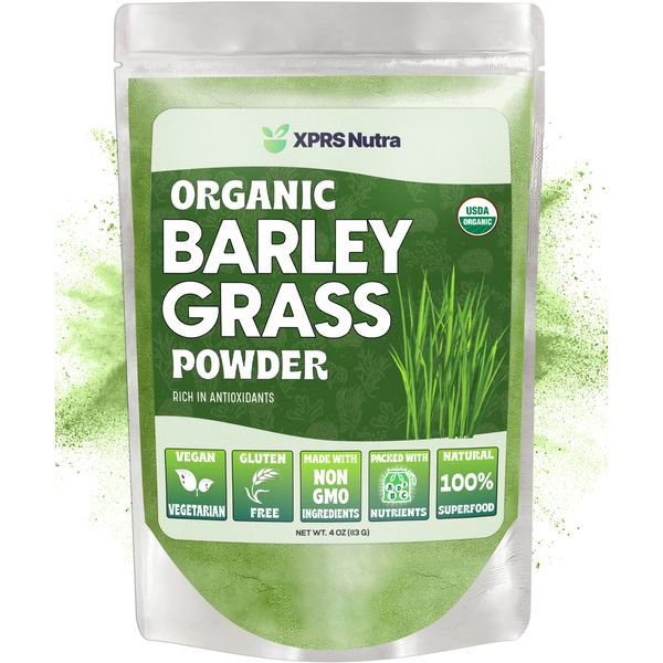 XPRS Nutra Organic Barley Grass Powder - 4 Ounce Premium Barley Powder Rich in Antioxidants, Amino Acids and Protein - Barley Green Superfood for Immunity