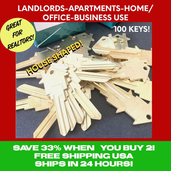 APARTMENT-HOME House Shaped Key Blanks 100-KW-11-6 PIN KWIKSET BRASS RE AGENTS