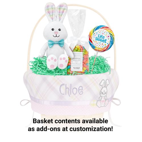 Let's Make Memories Personalized Easter Basket for Kids - For Boys - For Girls - Embroidered Name - Create Your Own - Fillable - Wicker - Easter Basket Stuffers - Medium - Pink Bunny Applique