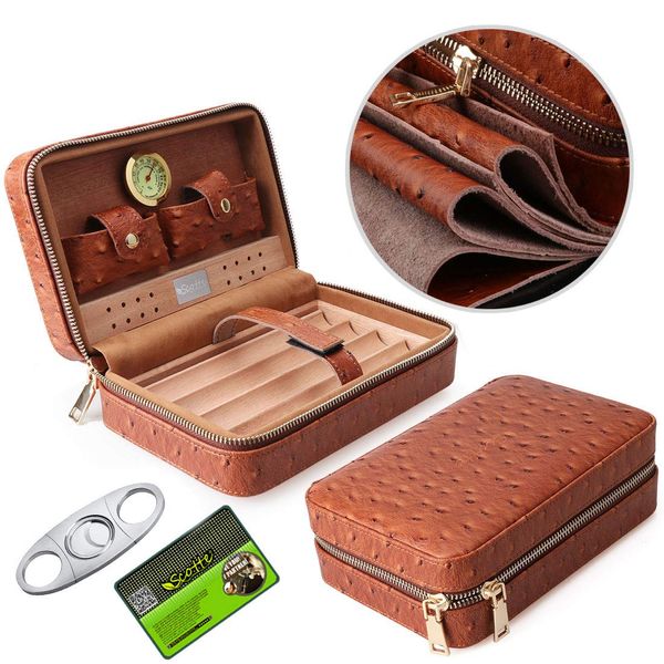 Scotte Portable Travel Cigar Humidor Case (Holds up to 4 Cigar)