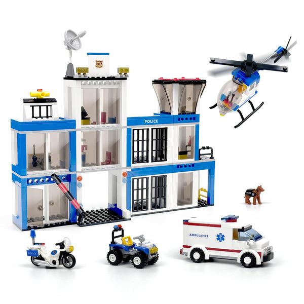 Police Station Toy Building Set,Bricks Kit with Van,Truck Toy,Helicopter,Prison,Police Station Jail,Police Chasing Criminals Game Block Toys.Compatible with Mainstream Blocks. (Police Station 606Pcs)