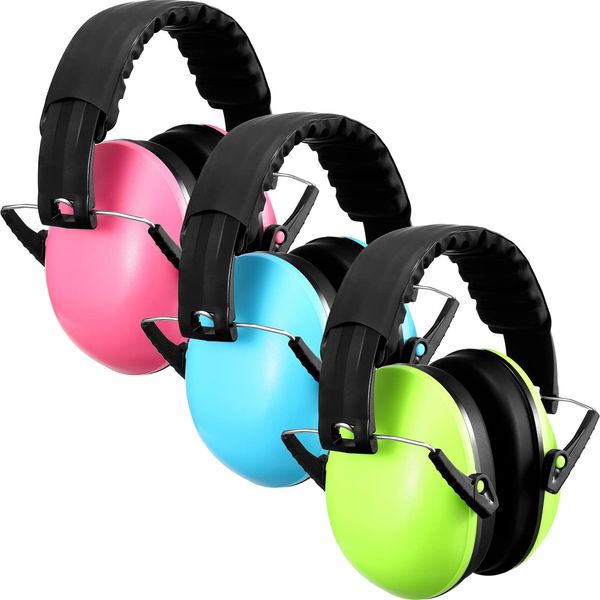 Yunsailing 3 Pack Kids Earmuffs Noise Canceling Reduction 26dB Adjustable Ear Protection Headphones (Pink,Blue,Green)