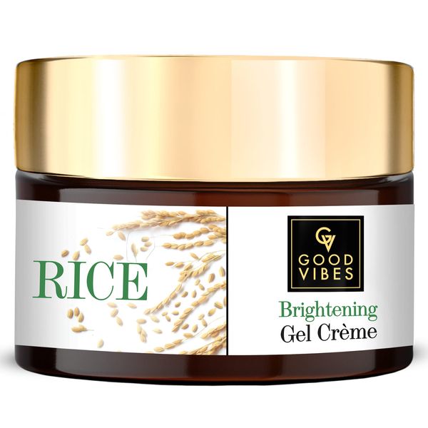 Good Vibes Rice Brightening Gel Creme | Lightweight Face Moisturizer For All Skin Types | Hydrating Glowing Light Gel Cream | No Parabens & Sulphates (50 g/1.76 Oz)