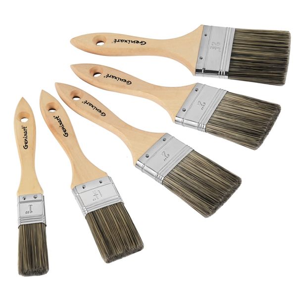 Double Thick Chip Paint Brush Set, Wood Stain Brushes for Painting Walls and Fence Staining, Wooden Handle Masonry Paintbrush for Varnish, Paste and Gesso (5 Pack Assorted Sizes)