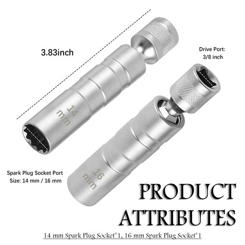 16mm & 14mm Spark Plug Socket Set with 3/8" Drive,12 Points Magnetic Spark Plug Tool with Thin Wall Design for Removing Glow Plugs,360° Rotatable Socket Set Compatible with Dodge (14mm+16mm)